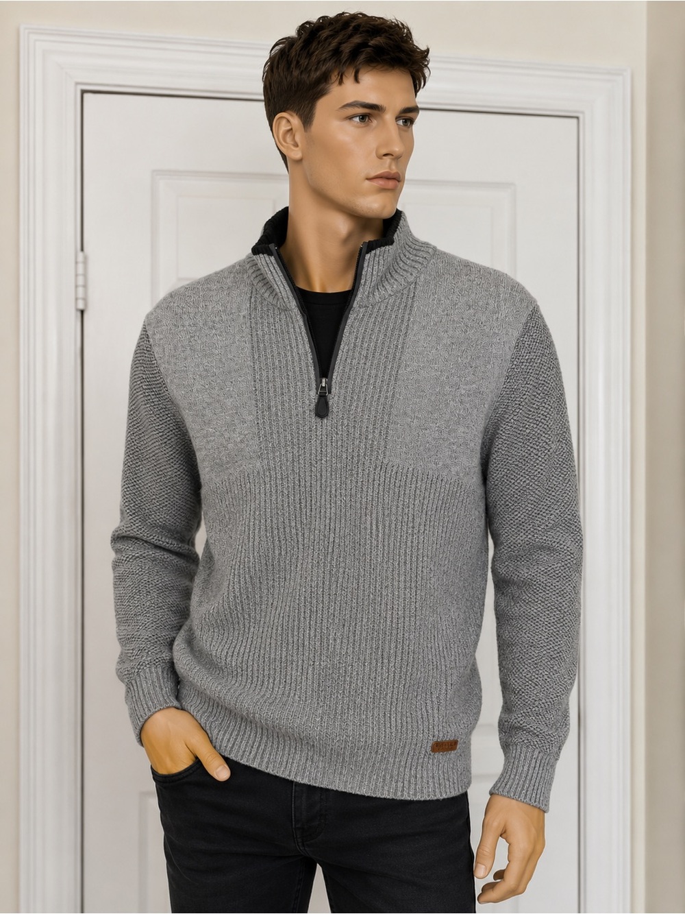 Buffalo David Bitton Men's Gray Half-Zip Knit Sweater